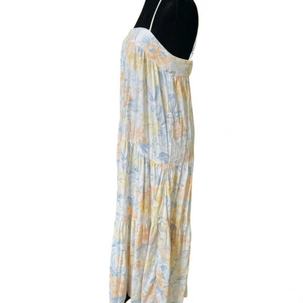 Abercrombie & Fitch Charlie linen maxi dress pastel yellow and blue size M Tall